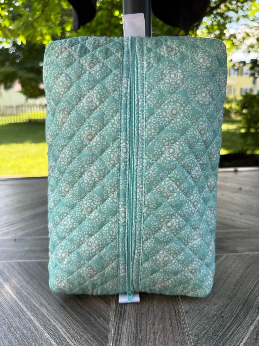 Hand Crafted Aqua Quilted Geometric Travel Pouch Cosmetic Bag Zipper Closure
